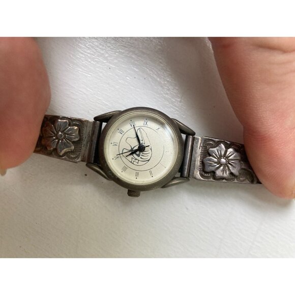 Vintage Navajo Charlie Bowie Sterling Floral Watch Band 22 grams NOT WORKING - Picture 6 of 7